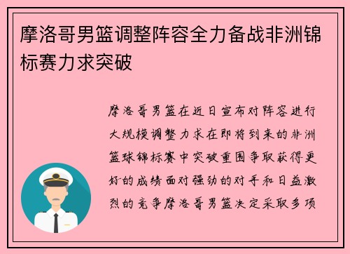 摩洛哥男篮调整阵容全力备战非洲锦标赛力求突破