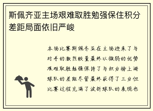 斯佩齐亚主场艰难取胜勉强保住积分差距局面依旧严峻